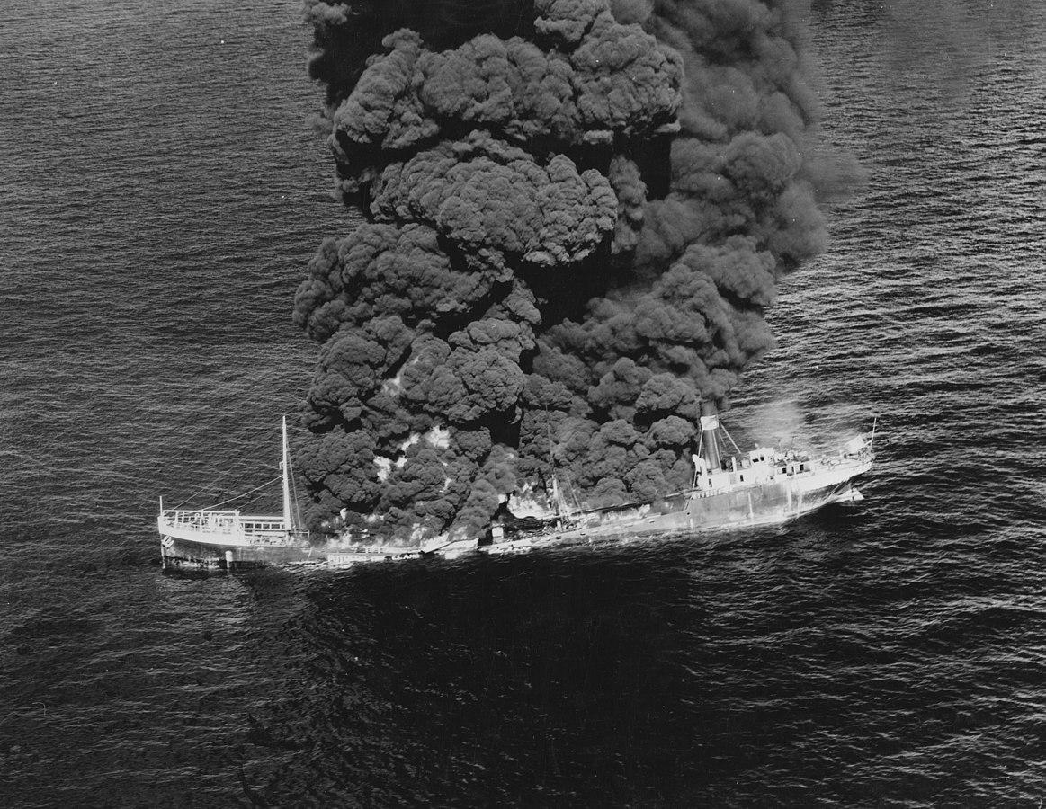 Torpedoed freighter